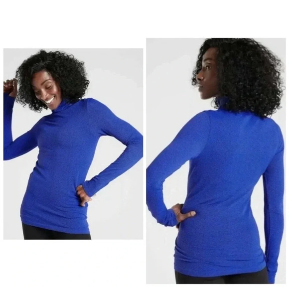 Athleta Flurry Peak Turtleneck Tanzanite Blue Black Sz M - Picture 1 of 10